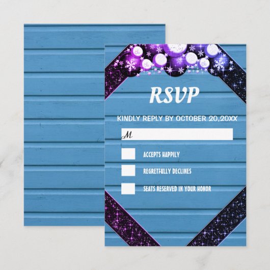 Rstic Blue Wood Paars Glitter Bright Bulb Light RSVP Kaartje (Voorkant / Achterkant)