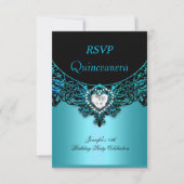 RSVP 15e Quinceanera Aqua Blue Blauwgroen Zwarte D (Voorkant)