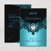 RSVP 15e Quinceanera Aqua Blue Blauwgroen Zwarte D (Voorkant / Achterkant)