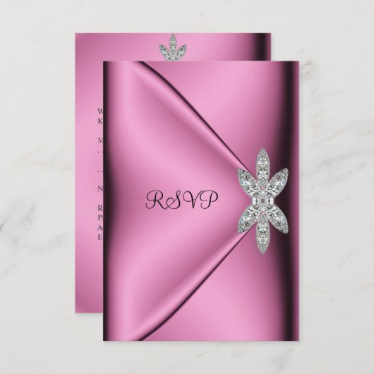 RSVP 21e Verjaardagsfeest Roze Zijde Diamanten Juw (Voorkant / Achterkant)