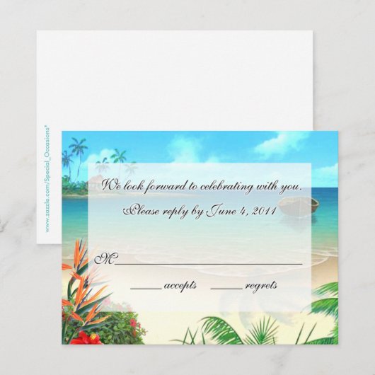 RSVP-2 Exotisch strand RSVP Kaartje (Voorkant / Achterkant)