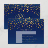 RSVP 2  Marineblauwe & Confetti Gouden Stip Huweli (Voorkant / Achterkant)