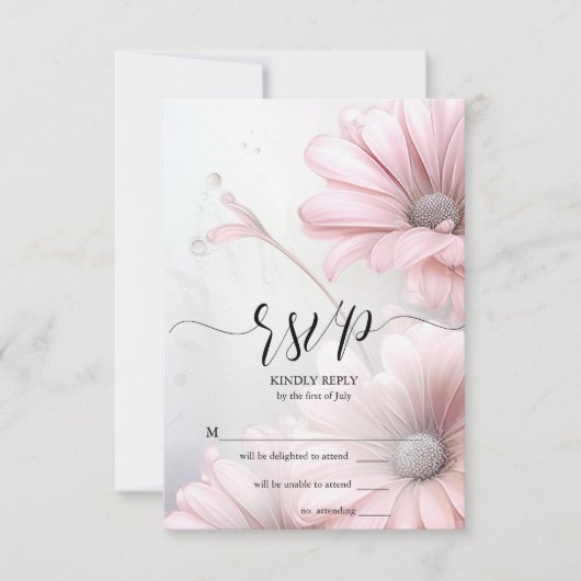 RSVP 2 Prachtige Elegante Roze Daisies Kaartje (Voorkant)