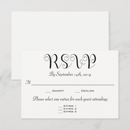 RSVP 3 Entree Keuzes Receptie Kaart Uitnodiging (Voorkant / Achterkant)