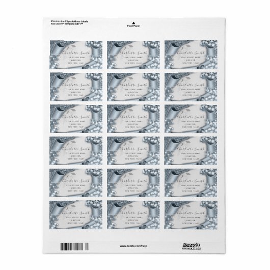 RSVP 3D Silver Lijst Glitter Gray Royal Smoky Blu Etiket (Full Sheet)