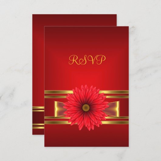 RSVP 40e verjaardag Rode Bloem Goud Rode Boog (Voorkant / Achterkant)