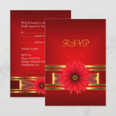 RSVP 40e verjaardag Rode Bloem Goud Rode Boog Kaartje (Voorkant / Achterkant)