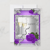 RSVP 40e verjaardagsfeest Paarse Roos Zilver (Voorkant)