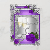 RSVP 40e verjaardagsfeest Paarse Roos Zilver (Voorkant / Achterkant)