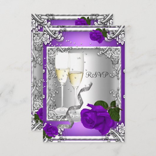 RSVP 40e verjaardagsfeest Paarse Roos Zilver (Voorkant / Achterkant)