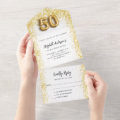 RSVP 50e verjaardag witte gouden feest All In One Uitnodiging (Afscheurbaar)
