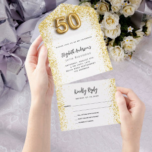 RSVP 50e verjaardag witte gouden feest All In One Uitnodiging