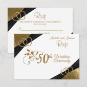 RSVP 50th Golden Jubileum - Damask Kaartje (Voorkant / Achterkant)