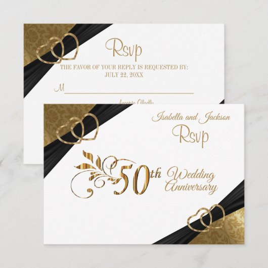 RSVP 50th Golden Jubileum - Damask Kaartje (Voorkant / Achterkant)
