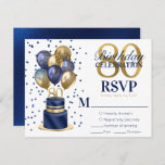 RSVP 80th Birthday Navy Blue Cake<br><div class="desc">Deze geweldige RSVP-kaart met een 2-laagse marineblauwe en goudcake met blauw- en goudballonnen van de marine, het nummer 80 in gouden en glanzende blauwe mannen, zou perfect zijn om mensen te vragen je te laten weten of ze de 80ste verjaardag van de Birthday-partij en hun volledige keuze(en) zullen bijwonen. Het...</div>