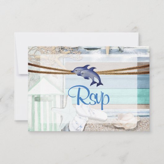 RSVP aan het strand Dolfijn Wedding Kaartje (Voorkant)