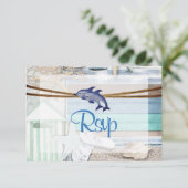 RSVP aan het strand Dolfijn Wedding Kaartje (Staand voorkant)