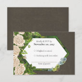 RSVP Aardse rustieke roos varen kaart met korstmos (Voorkant / Achterkant)