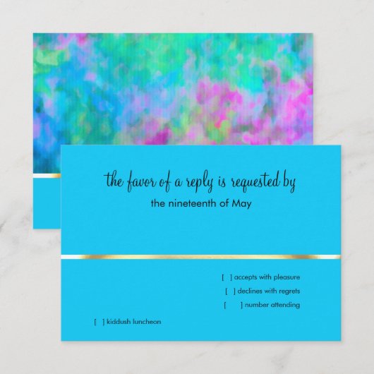 RSVP Abstract ontwerp in Turquoise Blue Paars Aqua Kaart (Voorkant / Achterkant)