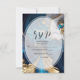 RSVP Abstract Vloeibaar Goud op Blauw Marmer