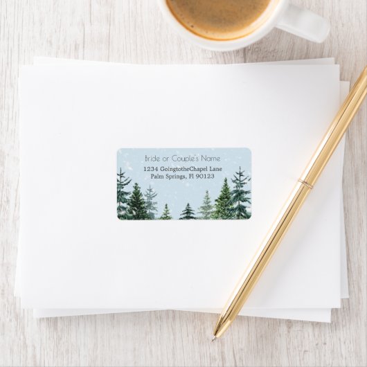 RSVP-adres Rustic Evergreen Winter Pine Trees Etiket (Insitu)