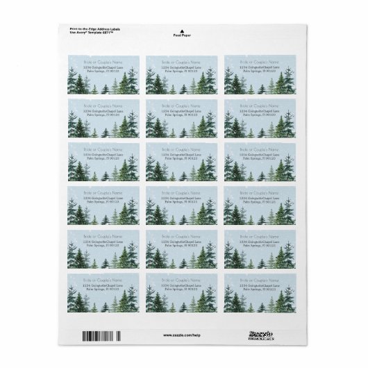 RSVP-adres Rustic Evergreen Winter Pine Trees Etiket (Full Sheet)
