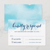 RSVP ANTWOORD ANTWOORD Moderne aqua blue waterverf (Voorkant / Achterkant)