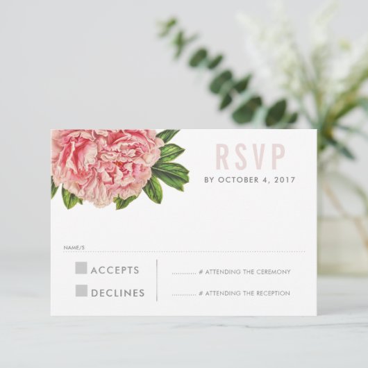 RSVP ANTWOORD CHIQUE roze bloemige pioenbloem (Staand voorkant)