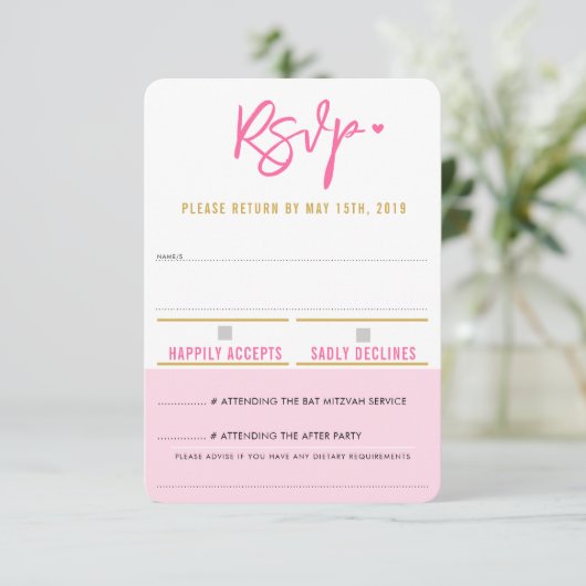 RSVP ANTWOORD cute pretty roze witte harten goud (Staand voorkant)