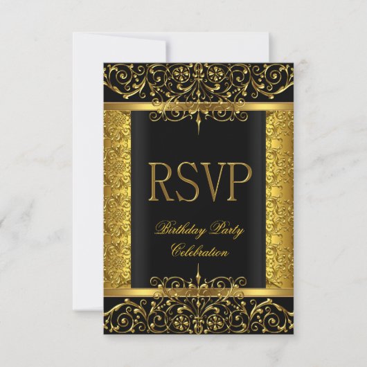 RSVP antwoord Damask Zwart Goud op Goud (Voorkant)