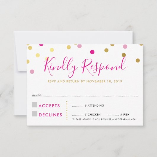 RSVP ANTWOORD GLAM confetti spot goud roze (Voorkant)