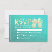 RSVP-antwoord Goud ananas Paars Blauwgroen Roos RSVP Kaartje (Voorkant)