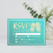 RSVP-antwoord Goud ananas Paars Blauwgroen Roos RSVP Kaartje (Staand voorkant)