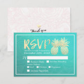 RSVP-antwoord Goud ananas Paars Blauwgroen Roos RSVP Kaartje (Voorkant / Achterkant)