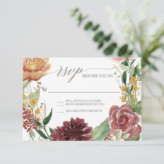 RSVP-antwoord Herfst Chrysanthemum Roze Rozen Kaart (Staand voorkant)