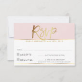 RSVP ANTWOORD KAART bord blush roze gouden script (Voorkant)
