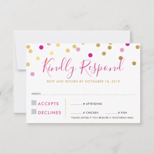 RSVP ANTWOORD KAART confetti spot goud roze (Voorkant)