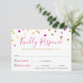RSVP ANTWOORD KAART confetti spot goud roze (Staand voorkant)
