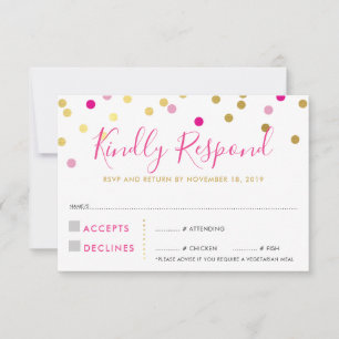 RSVP ANTWOORD KAART confetti spot goud roze