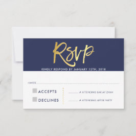 RSVP ANTWOORD KAART faux goudtype marineblauw