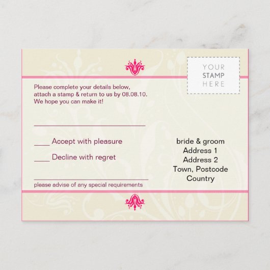 RSVP ANTWOORD KAART:: lelie Uitnodiging Briefkaart (Achterkant)