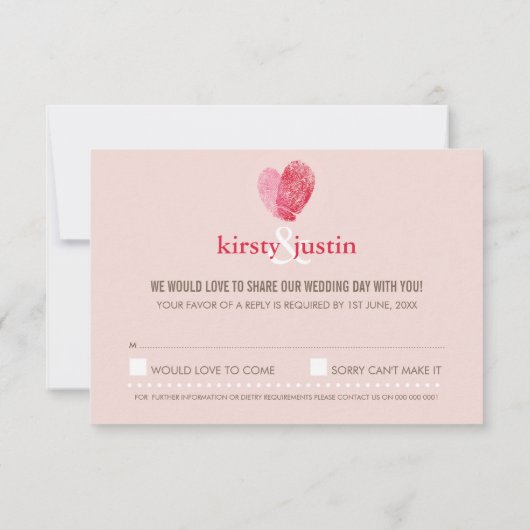 RSVP ANTWOORD KAART leuke vingerafdruk hart paar r (Achterkant)