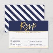 RSVP ANTWOORD KAART modern marineblauw goud schrij (Voorkant / Achterkant)