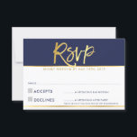 RSVP ANTWOORD KAART modern marineblauw goud schrij<br><div class="desc">Een eenvoudig ontwerp voor uw RSVP ANTWOORDT KAARTEN - om uw belangrijkste uitnodigingen aan te passen. Ik hou van het ontwerp, maar ik zou graag wat veranderingen zien - een ander kleurenschema, product, een foto toevoegen of aangepast voor een andere gelegenheid - zonder zorgen contact met me opnemen, KAT@SIMPLYSWEETPAPERIE.COM Ik...</div>