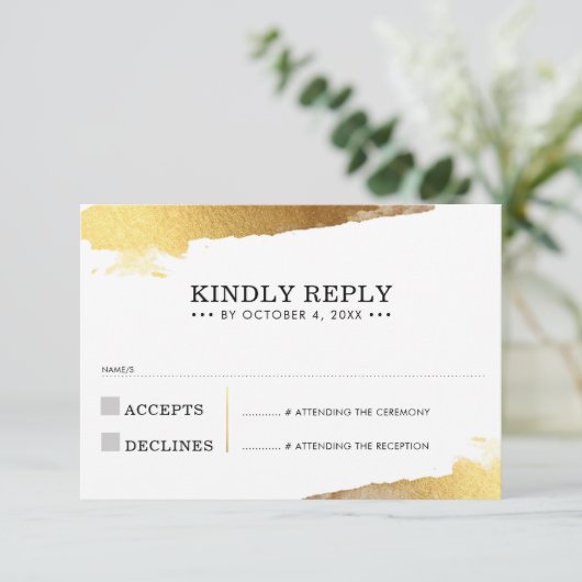 RSVP ANTWOORD KAART moderne luxe gouden vergulde r (Staand voorkant)