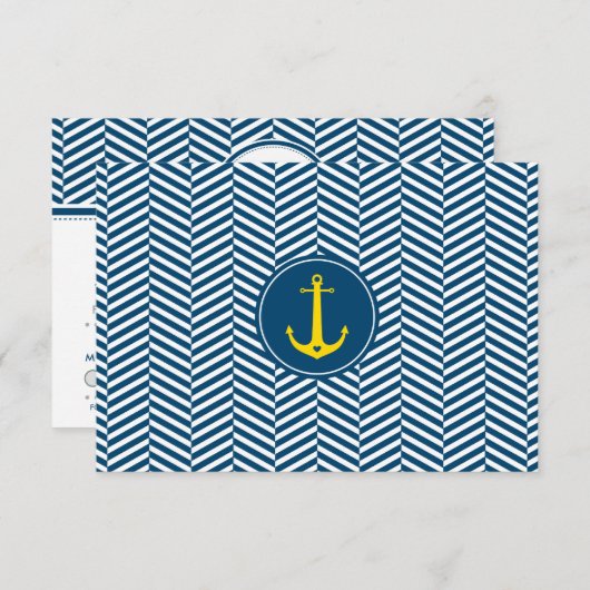 RSVP ANTWOORD KAART monogram modern nautisch anker (Voorkant / Achterkant)