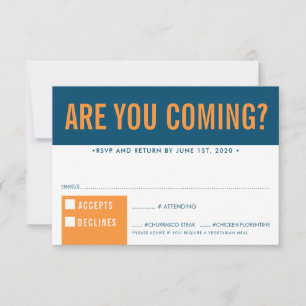 RSVP-ANTWOORD leuk vet blok donkerblauw oranje RSVP Kaartje
