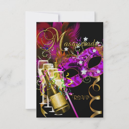 RSVP antwoord maskers zwart goud roze (Voorkant)