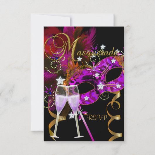 RSVP antwoord Maskers zwart goud roze 2 (Voorkant)