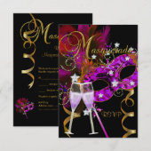RSVP antwoord Maskers zwart goud roze 2 (Voorkant / Achterkant)